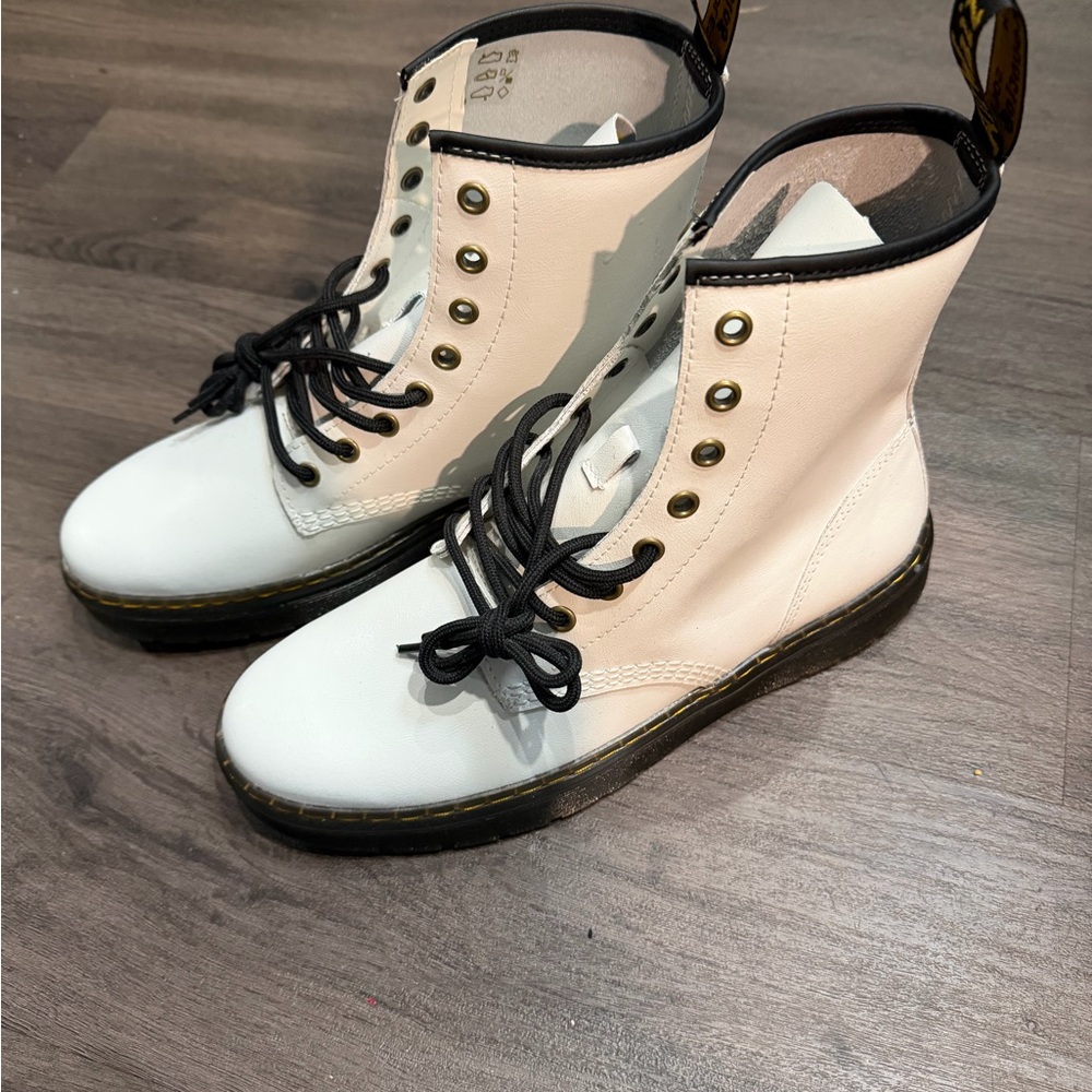 Dr. Martens White Combat Boots with Black Laces